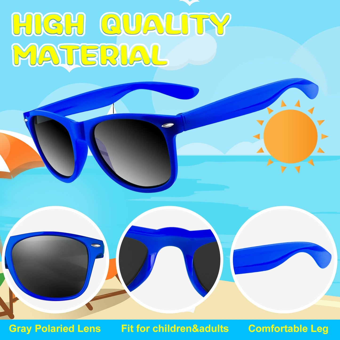 Astaron 12 Pack Party Novelty Sunglasses Bulk Neon Party Favors For Beach Wedding Party Pool Party Supplies, Blue