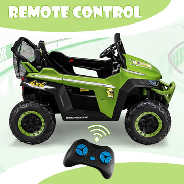 Olakids 2 Seater Ride On Car For Kids, 12V Utv Kids' Electric Vehicles With Remote Control, Spring Suspension, Soft Start, Music Bluetooth Fm, Battery Powered For Ages 3-8 (Green)