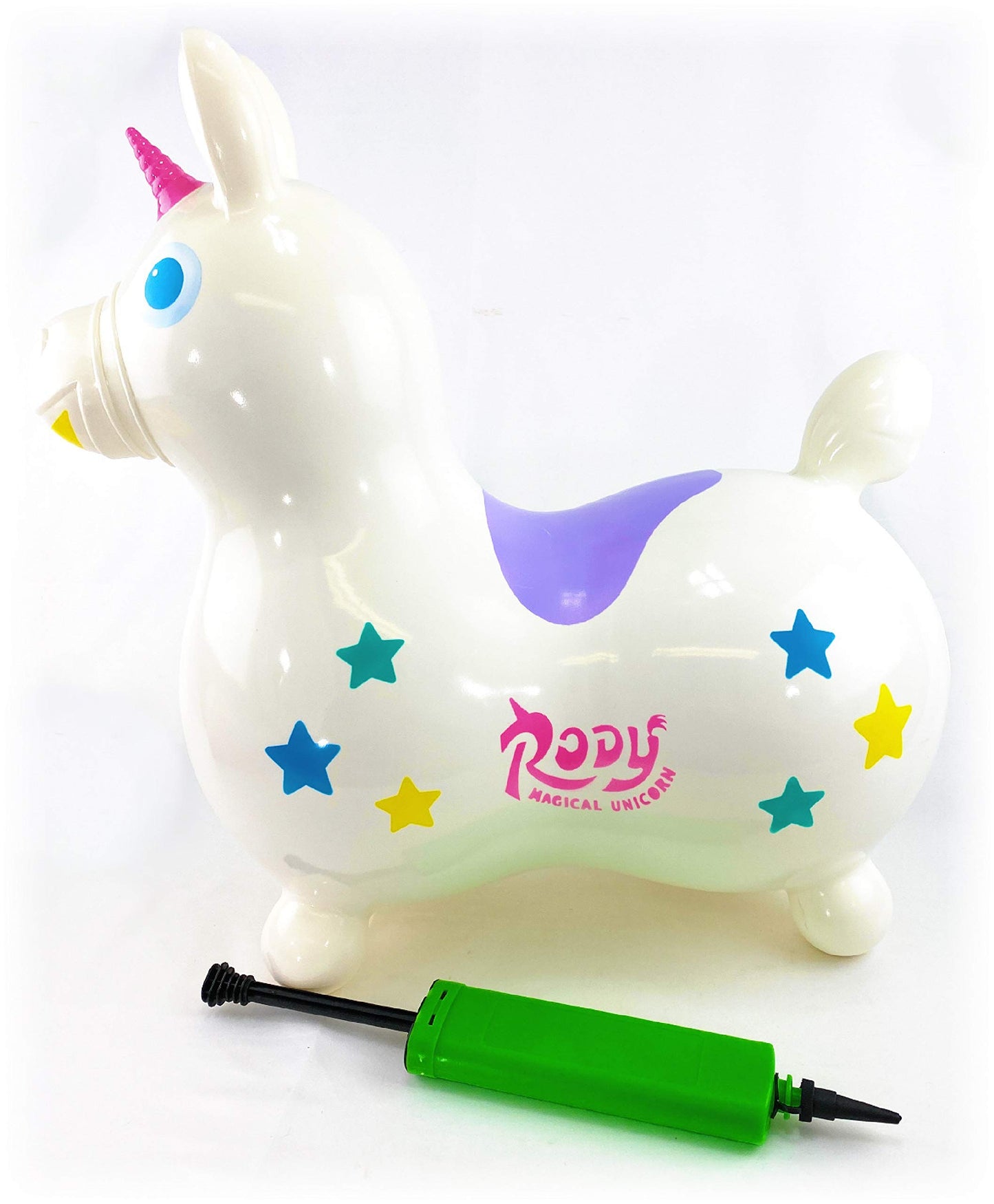Gymnic Rody Magical Unicorn Inflatable Bounce & Ride  Matty's Toy Stop limited availability White Multi-Color (6924) with Pump Included
