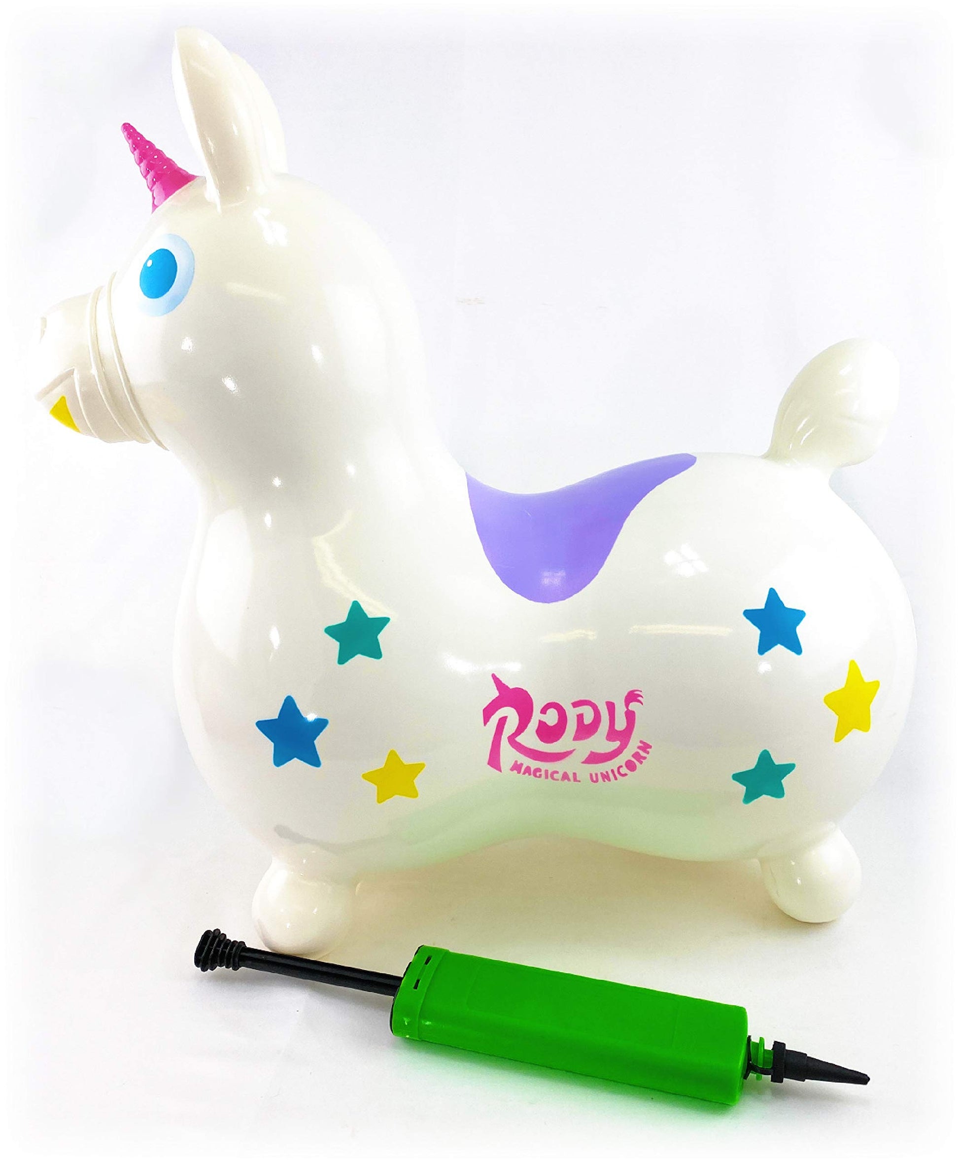 Gymnic Rody Magical Unicorn Inflatable Bounce & Ride  Matty's Toy Stop limited availability White Multi-Color (6924) with Pump Included