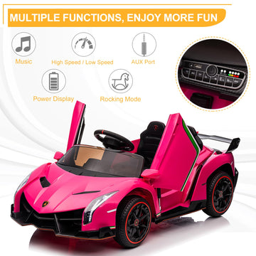 Winado 12V Electric Vehicle Lamborghini Veneno for Kids - Large Pink, Battery Powered, Hydraulic Doors, 3 Speeds, LED Headlights, Model LBJN-200