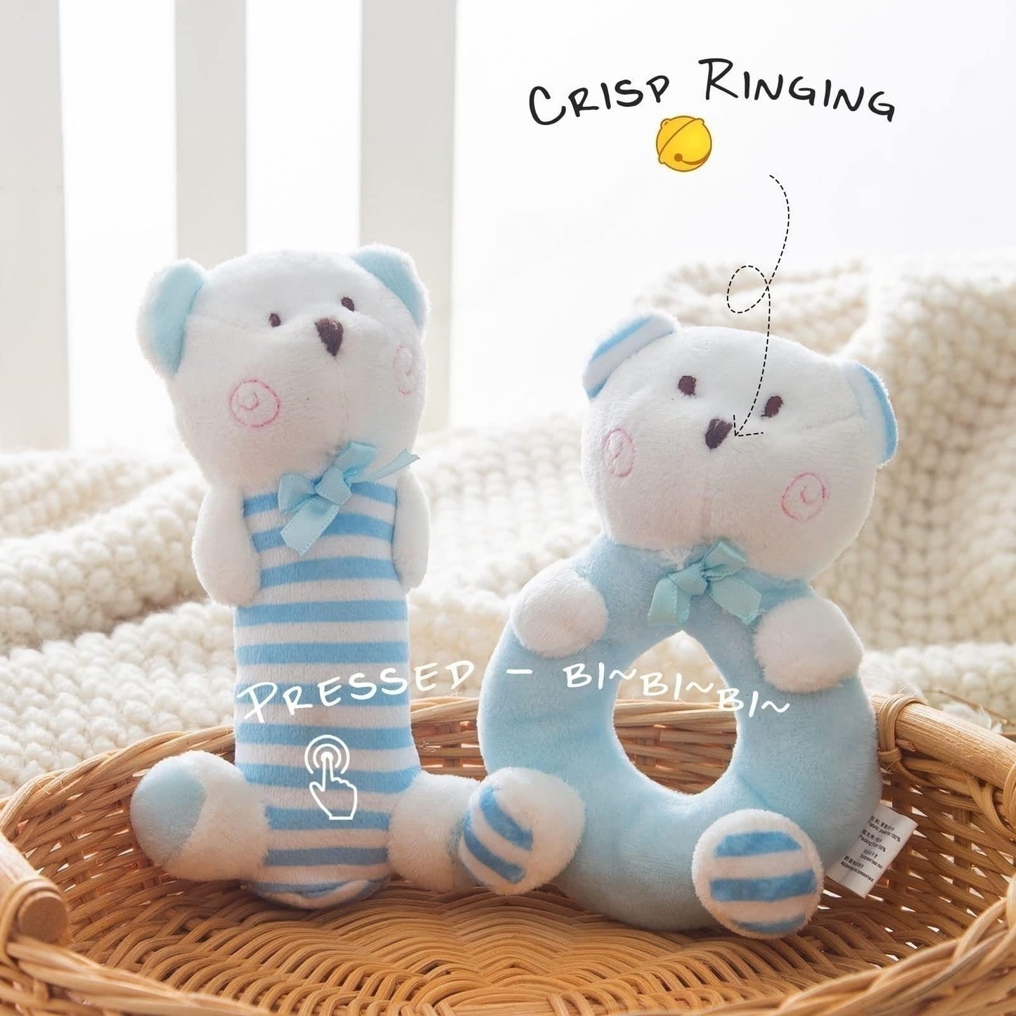 Plush Baby Soft Rattle Toys, Blue Bear Baby Rattles For Infants Baby First Stuffed Animal Plush Rattle Shaker Set For Newborns S