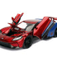 Jada Toys 1:24 Scale 2017 Ford GT Die-cast Car with Spider-Man Figure, Red/Blue, Model 99725