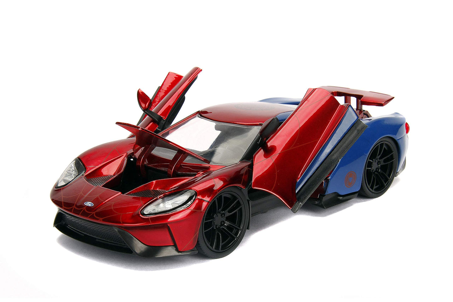 Jada Toys 1:24 Scale 2017 Ford GT Die-cast Car with Spider-Man Figure, Red/Blue, Model 99725