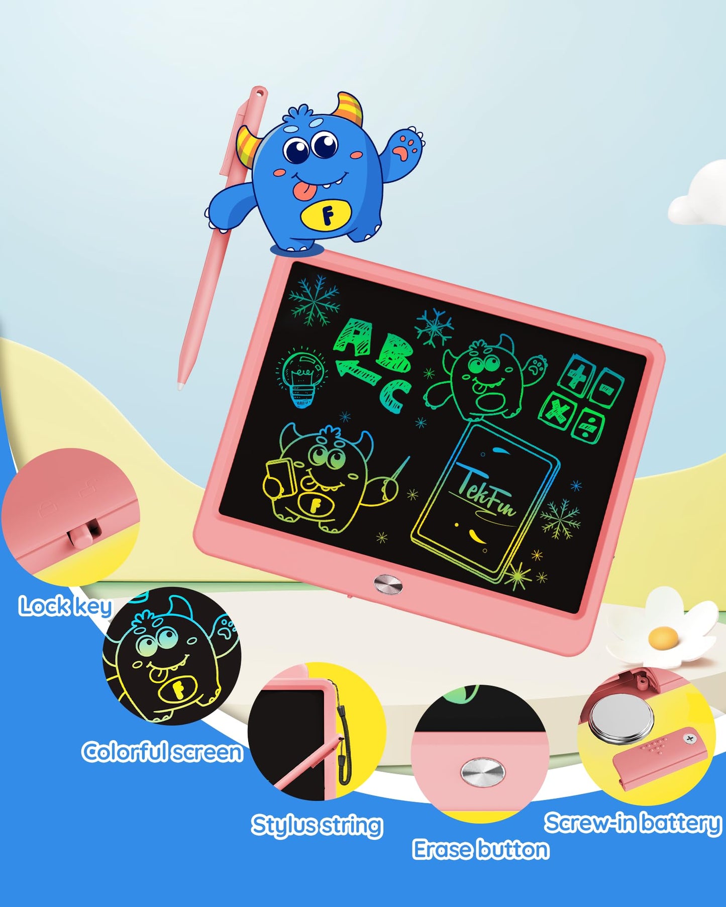 Tekfun Lcd Writing Tablet For Kids Girls Toys, 12 Inch Erasable Drawing Tablet Doodle Board Colorful Doodle Pad, Back To School