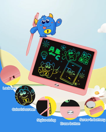 Tekfun Lcd Writing Tablet For Kids Girls Toys, 12 Inch Erasable Drawing Tablet Doodle Board Colorful Doodle Pad, Back To School