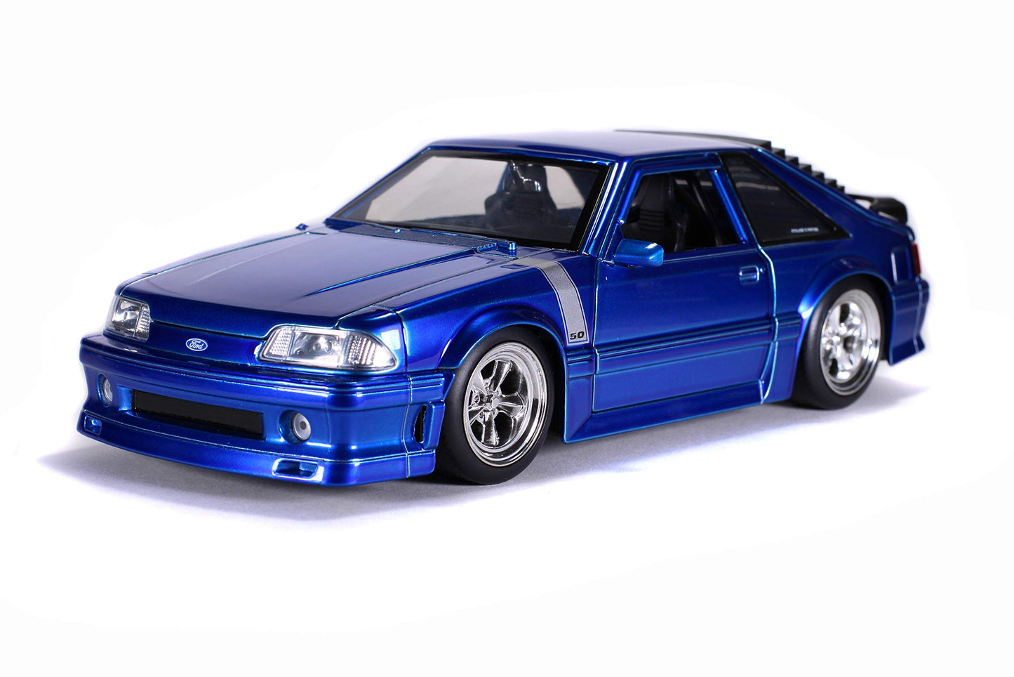 1989 Ford Mustang GT 5.0 Candy Blue with Silver Stripes Bigtime Muscle 1/24 Diecast Model Car by Jada