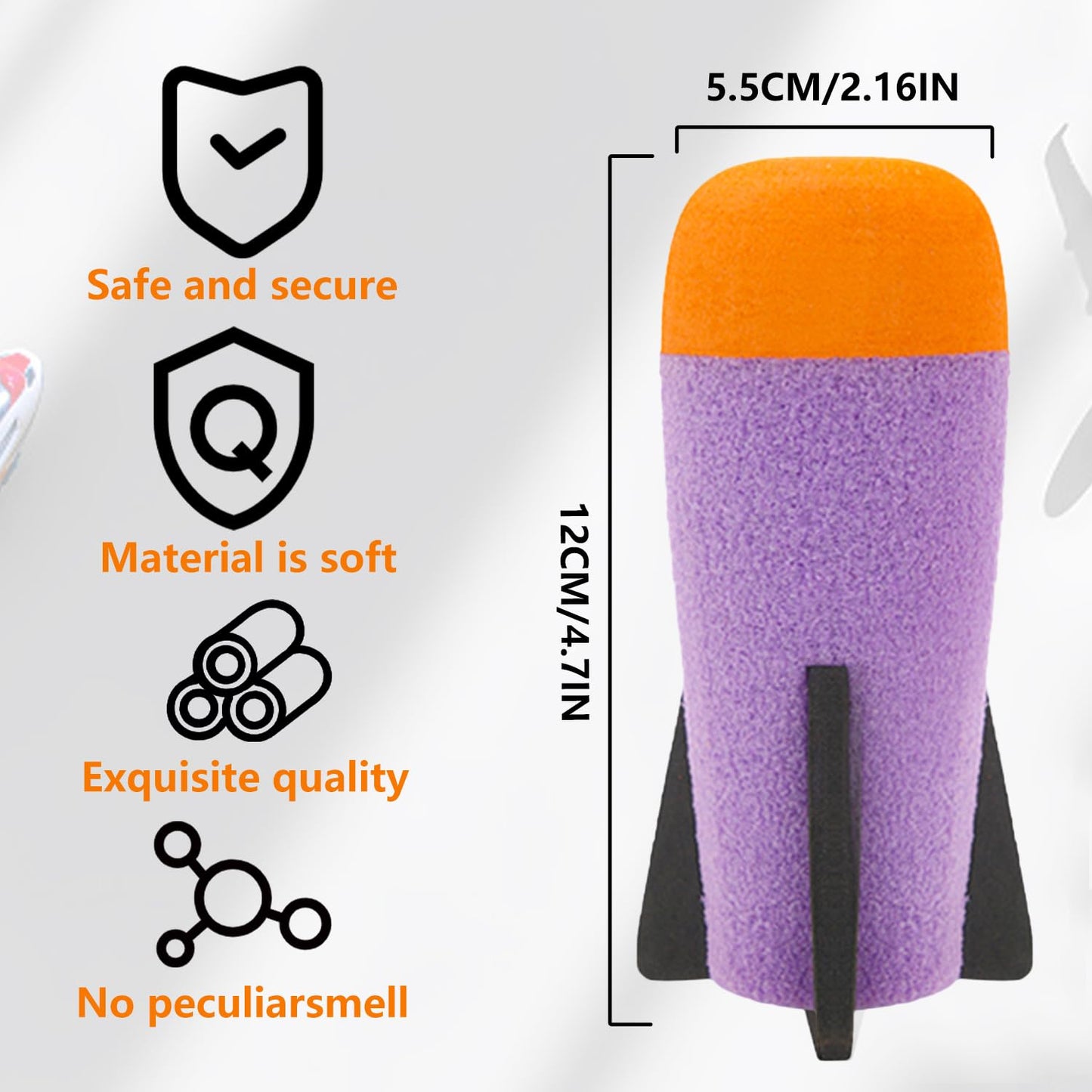 BOROLA 10 Pcs Missile Filled Foam Rocket Launcher  Compatible for Nerf N-Strike advanced Series(Purple)