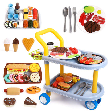 Kids food cart toy sets,Kids Role Play Large Dining car Toys and 98pcs Food, Kitchen, Tableware Accessories., Educational Toys f
