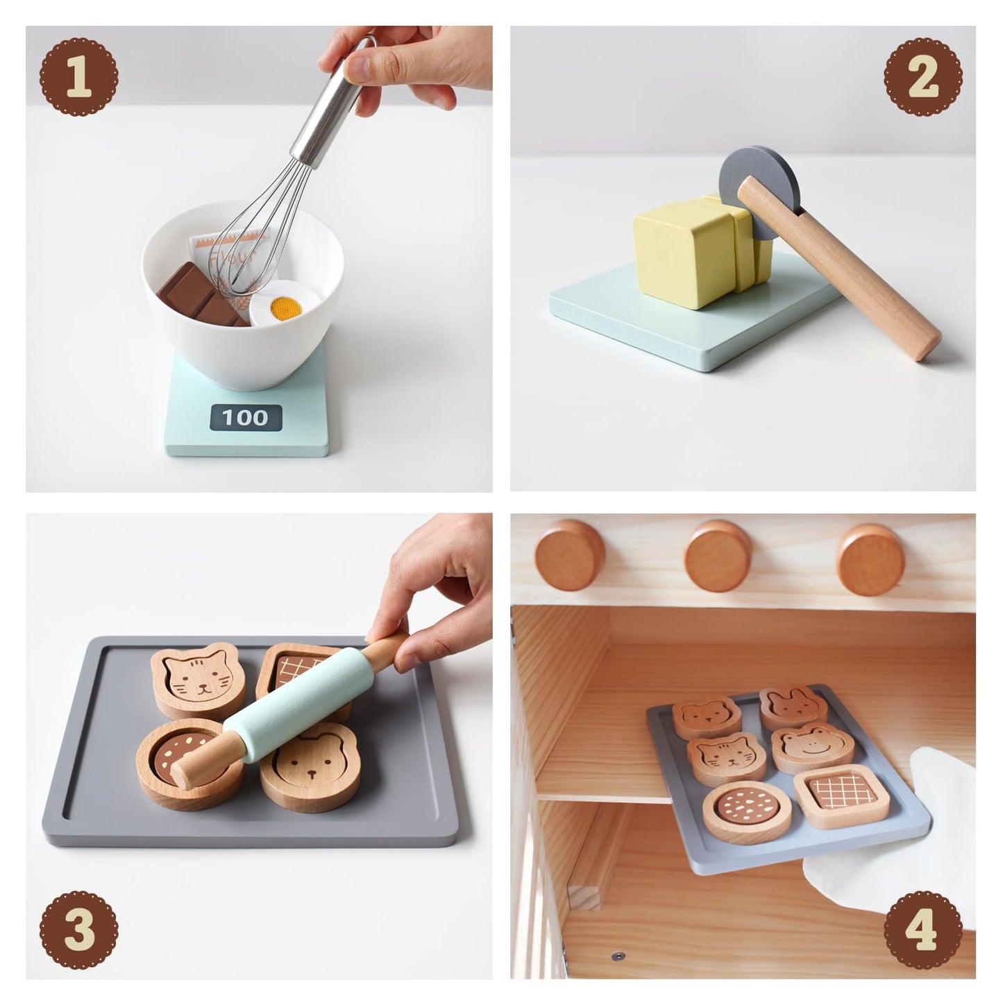 PairPear Wooden Toy Cookies and Baking Set,Kids 28 Pieces Play Food Toy Kitchen Playset,Pretend Play Kitchen Accessories Gift fo