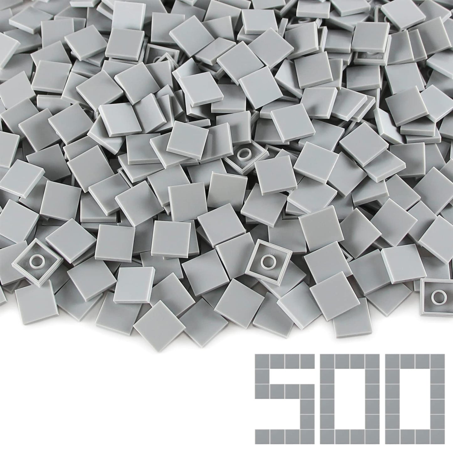 Light Bluish Gray 2×2 Tile ×500 Parts And Pieces Flat Moc Bricks, Bulk Building Blocks For Smooth Surface Wall Floor, Toy Accessories Compatible With Major Brands