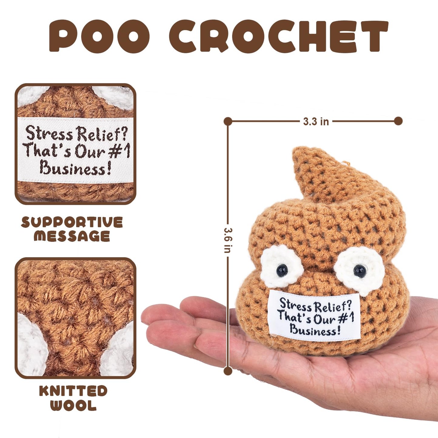 Positive Crochet Poop - Cute Stress Relief Toy - Poo Gag Gifts for Men  Women  Kids  Funny Gift for mature-themeds  Dad  Friends  Brother - White Elephant Gifts for mature-themed  Funny Stocking Stuffers for Men