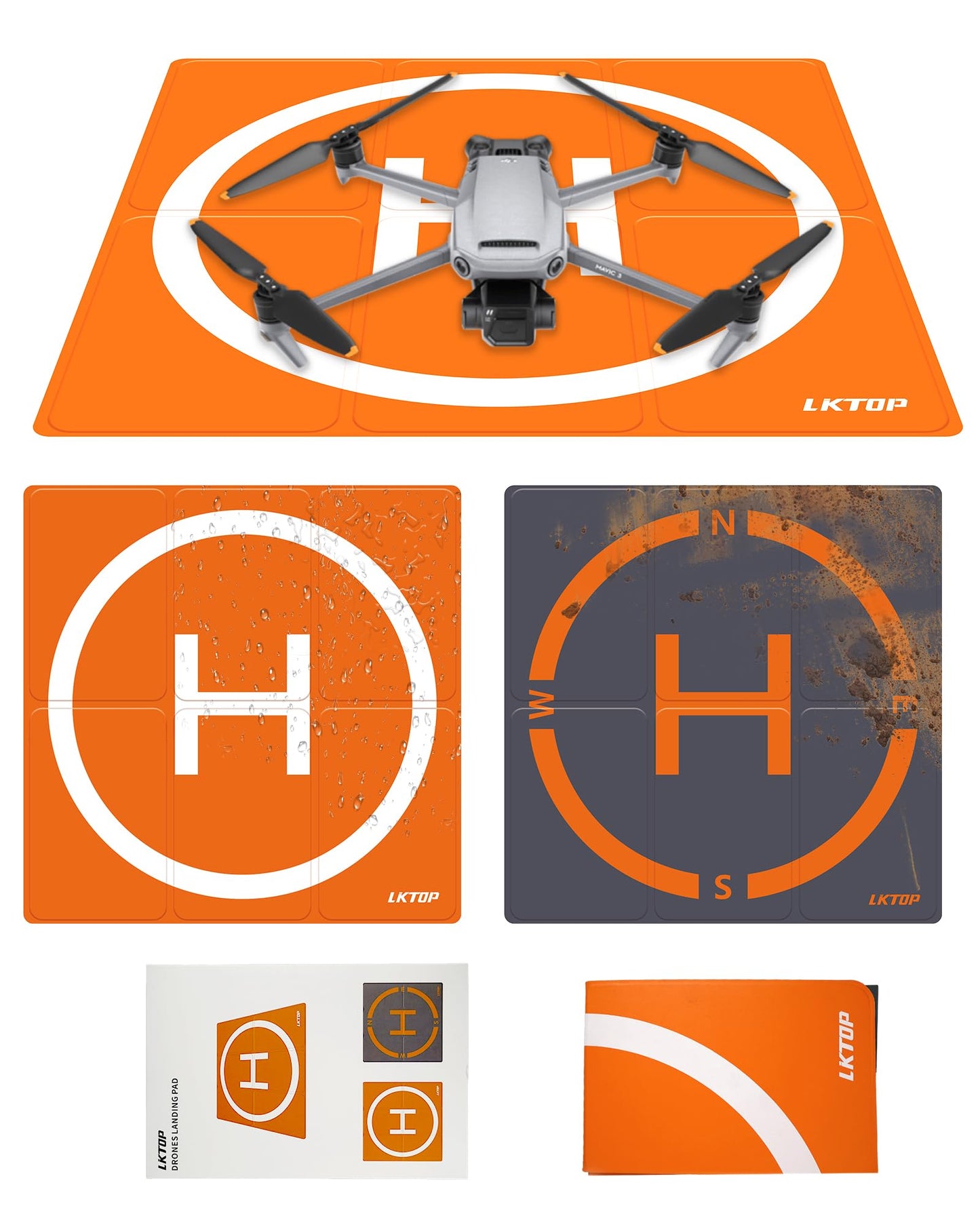Lktop Drone Landing Pad Weighted Foldable For Dji/Specta Drone, Double-Sided Waterproof Helipad Landing Mat, Compatibility: Dji/