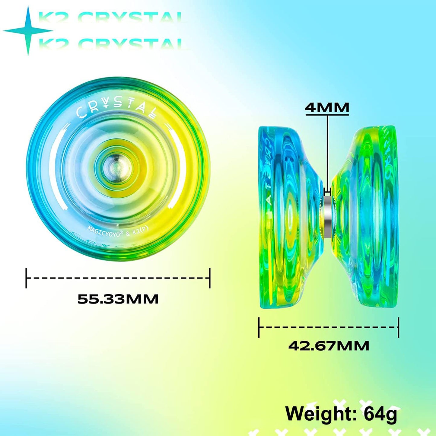 Magicyoyo Responsive Yoyo K2 Crystal Blue-Yellow + Pink-Purple, Dual Purpose Yoyo For Kids Beginners, Extra Unresponsive Bearing For Intermediate Advanced+12 Yoyo Strings+2 Kk Bearings + 1 Yoyo Case