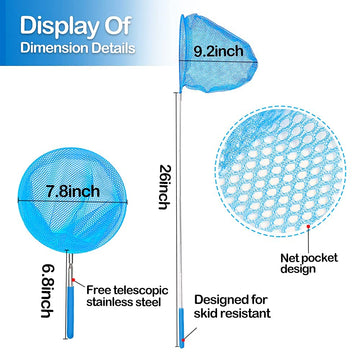 Skrtuan Kids Telescopic Butterfly Fishing Nets Great For Catching Insect Net Perfect Outdoor Tools For Catching Bugs Fish Insect Ladybird, Extendable 34 Inches And Anti Slip Grip (3 Pack)