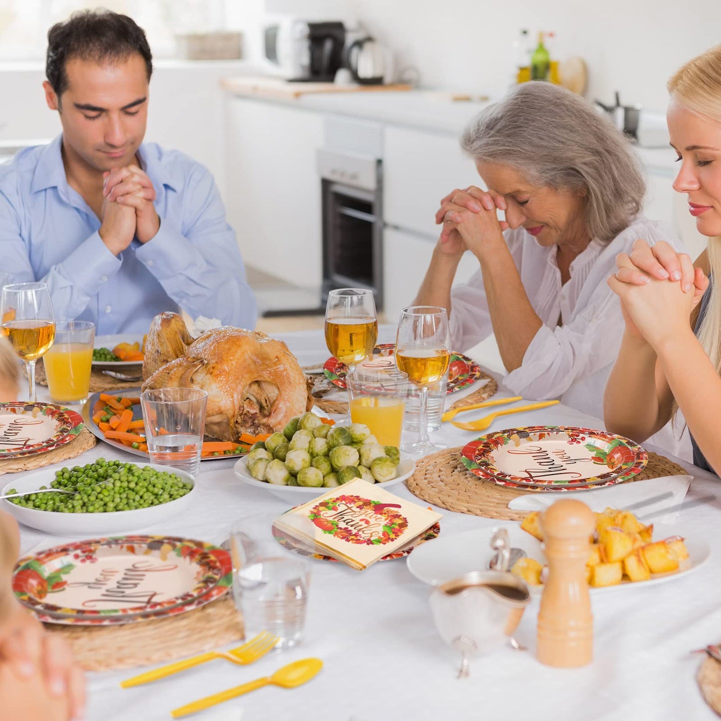 Spiareal 100pcs Thanksgiving Paper Plates and Napkins Pumpkin Theme Party Disposable Dinnerware Give Thanks Tableware for Thanks