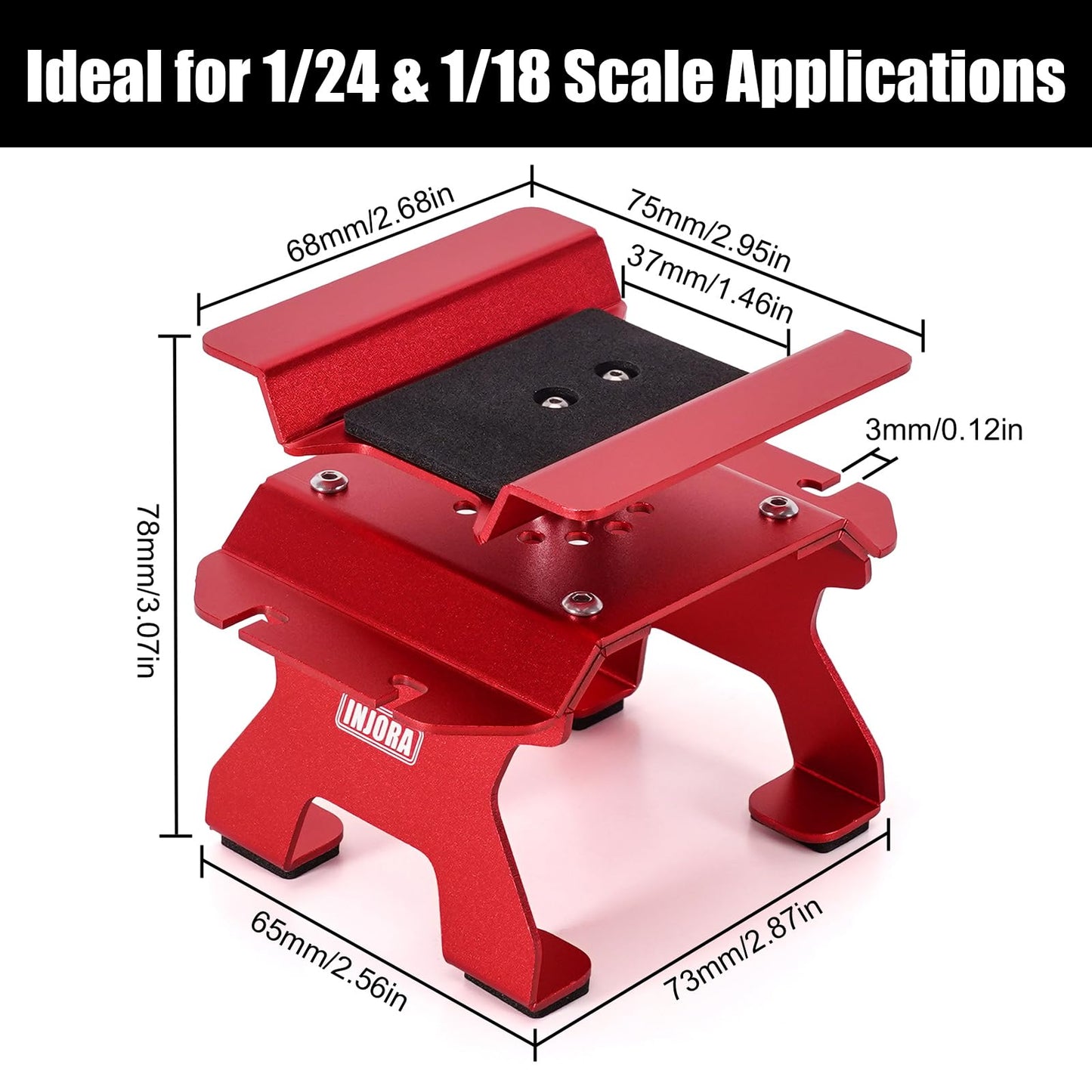 INJORA Aluminum 80g RC Car Stand with Shock Holder for 1/24 1/18 RC Crawler Upgrade(Red)