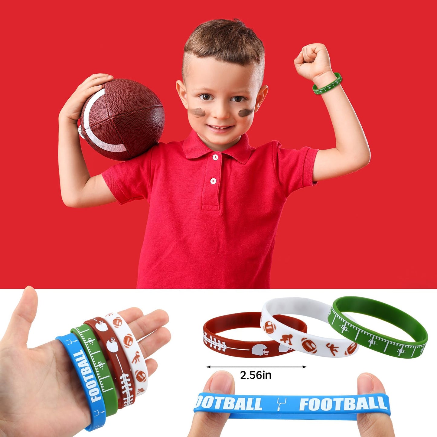 MiniInflat 48 Pcs Football Party Favors for Kids Include 12 Football Drawstring Bags, 12 Football Keychain, 12 Silicone Football