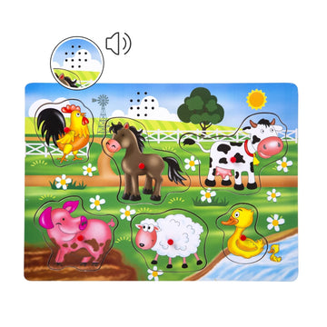 Farm Animals Sound Puzzle, Wooden Peg Puzzles With Sound For Toddlers And Preschoolers Ages 2Yrs+, Kids Educational Learning Peg Puzzles Toy Gift (6Pcs)