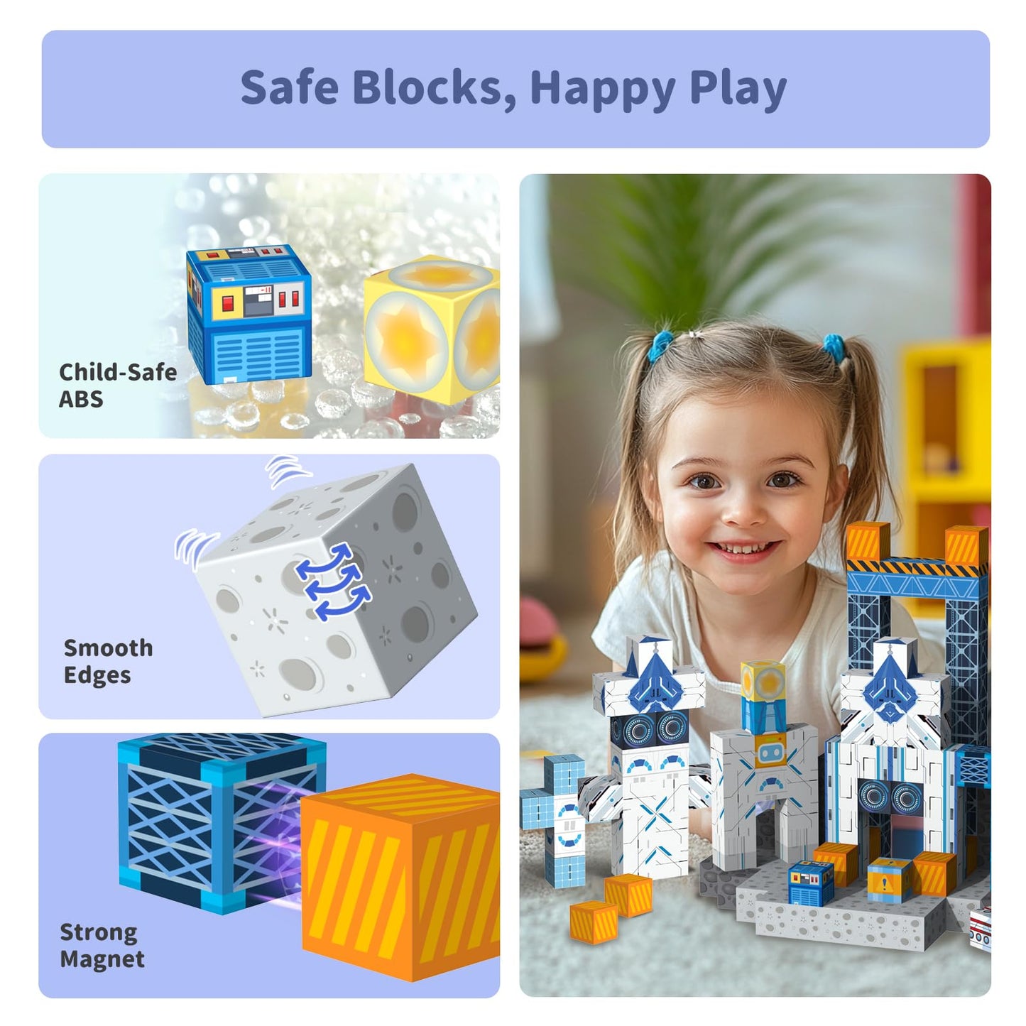 VNLINA Magnetic Blocks Magnet Toys for Kids - 154Pcs Magnetic Building Blocks Cubes  STEM Montessori Sensory Toys for Boys Girls Age 3 4 5 6 7 8 9 10 Birthday Gifts