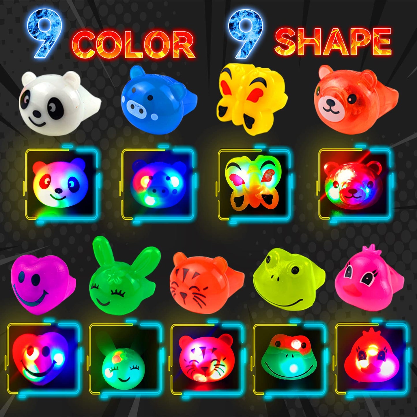 Wakestar - 24 Pack LED Light Up Bumpy Rings Party Favors For Kids Prizes Box Toys For Birthday Classroom Rewards Treasure Box Pr