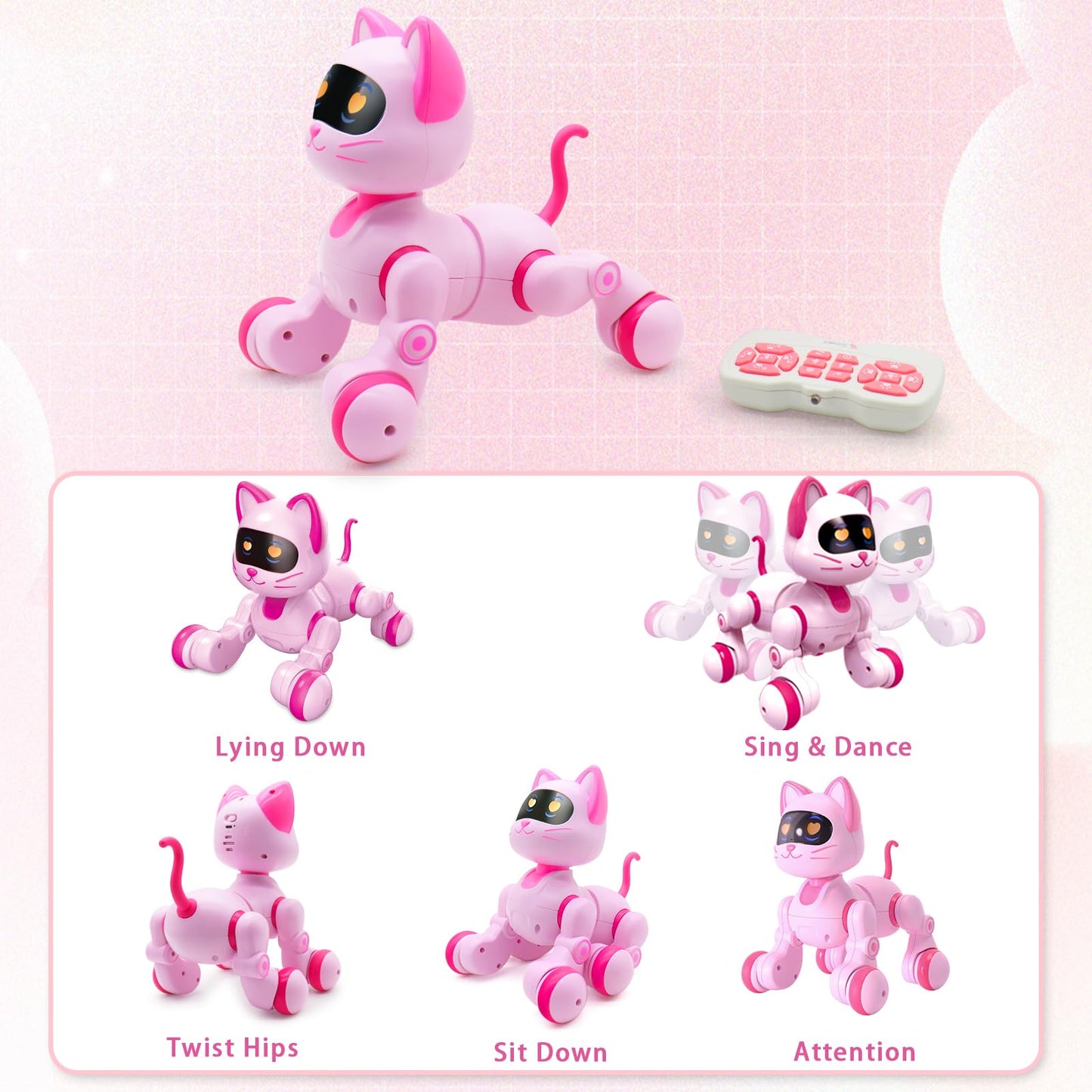 Ysityum Remote Control Robot Cat Toy - RC Robotic Cat for Kids  Interactive Programmable Smart Robot Pet with Light  Sound  Touch Sensing  LED Eyes  Dance & Music  Gift for Kids 3+