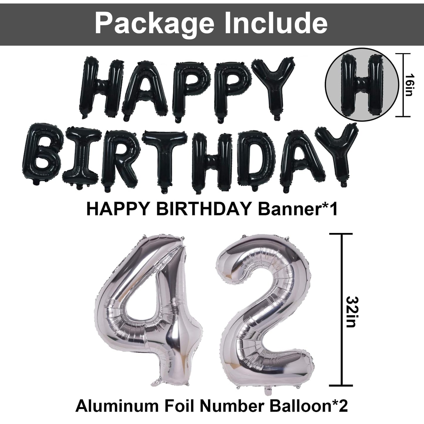 Naninuneno 42Nd Black Silver Birthday Party Decorations For Men Women, Happy 42 Birthday Party Supplies With Black Happy Birthda