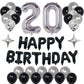 Naninuneno 20Th Black Silver Birthday Party Decorations For Men Women, Happy 20 Birthday Party Supplies With Black Happy Birthda