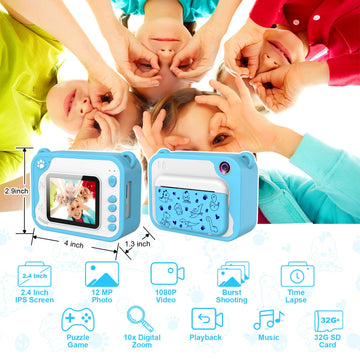 Kids Camera Toddler Camera, Kids Digital Camera Instant Print, 1080P Video Camera For Kids With 32Gb Sd Card, Childrens Toy Came