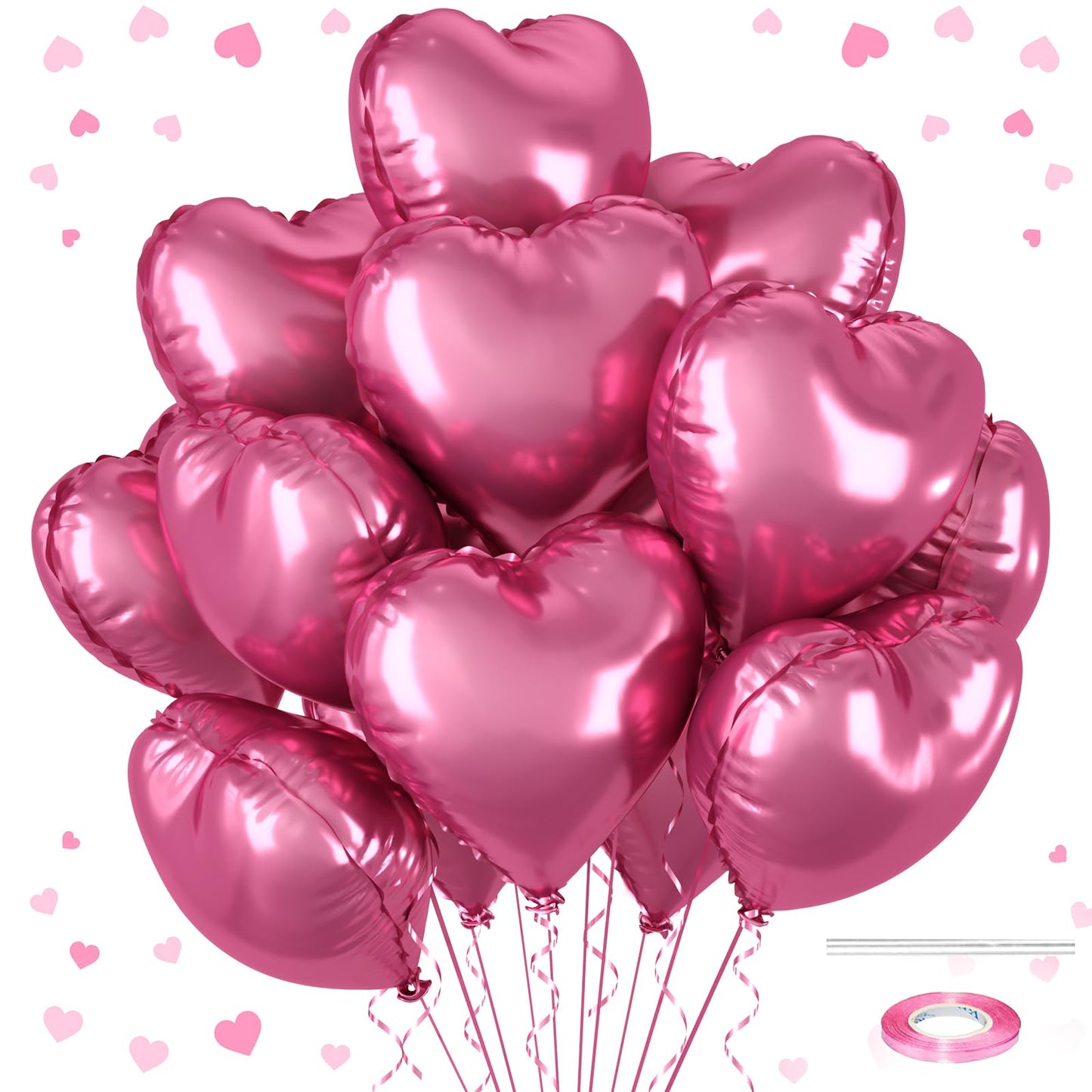 12 Pcs Heart Balloons, 18 inch Pearl Pink Heart Shaped Balloons, Big Heart Helium Balloons, Heart Love Foil Balloons for Wedding
