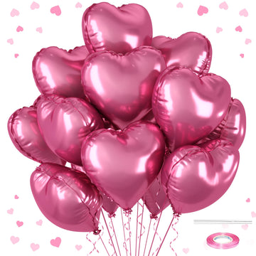 12 Pcs Heart Balloons, 18 inch Pearl Pink Heart Shaped Balloons, Big Heart Helium Balloons, Heart Love Foil Balloons for Wedding