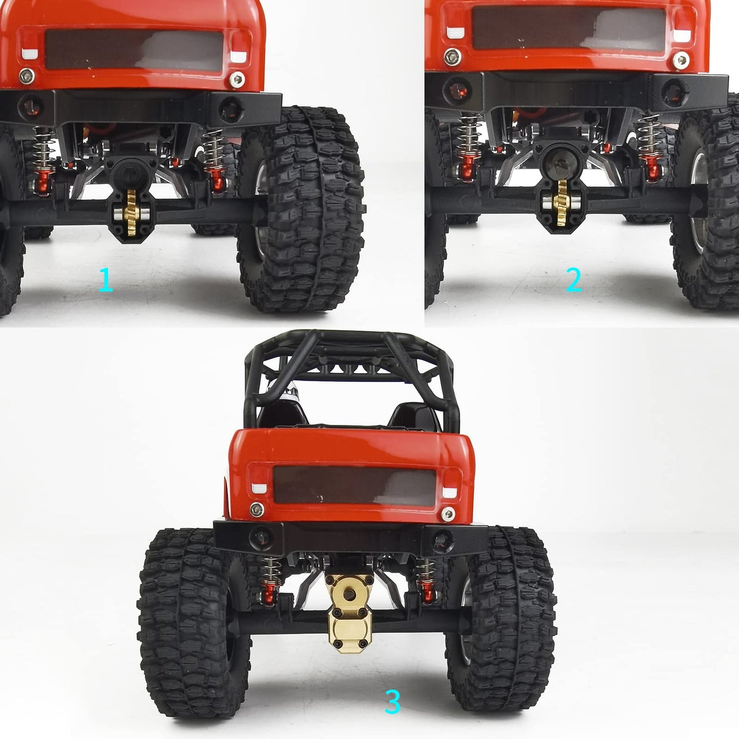 MOHERO Brass Diff Cover Axles Gear 6X6 Rear Axle Conversion Upgrade for 1/24 SCX24 90081 AXI00001 RC Crawler Car