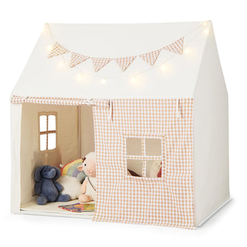 Costzon Kids Tent, Large Playhouse For Indoor Outdoor Play W/Padded Mat, 2 Breathable Windows & 2 Storage Pockets, Star Lights & Flag Banner Included, Toddler Tent For Boys Girls Aged 3-8 Years Old