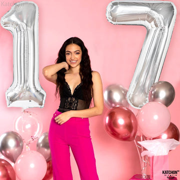 Katchon, Giant Silver 17 Balloon Numbers - 40 Inch | Happy 17Th Birthday Decorations For Boys, Silver 17 Birthday Balloons | 17 Number Balloons | Number 17 Balloons, 17 Birthday Decorations For Girls