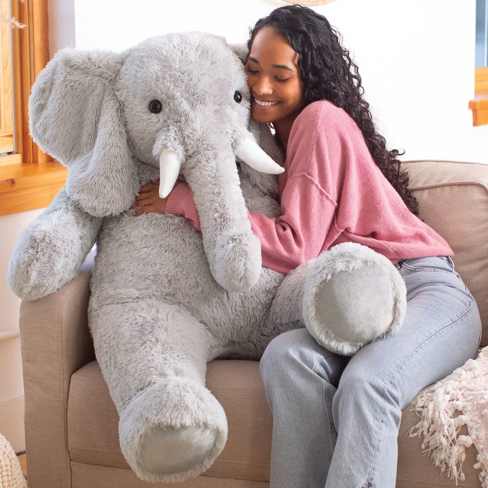Vermont Teddy Bear 4 Foot Giant Elephant Plush - Grey Cuddle Collection Stuffed Animal, Model VTB-KT00694, Perfect for All Ages