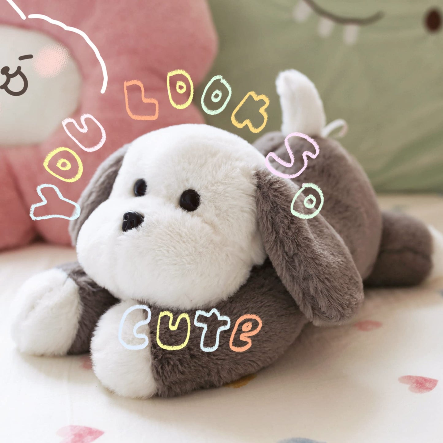 Uoozii 16'' | 3 Pounds Grey & White Dog Weighted Stuffed Animals - Cute Weighted Plush Toy Comfort Big Weighted Throw Pillow Gif