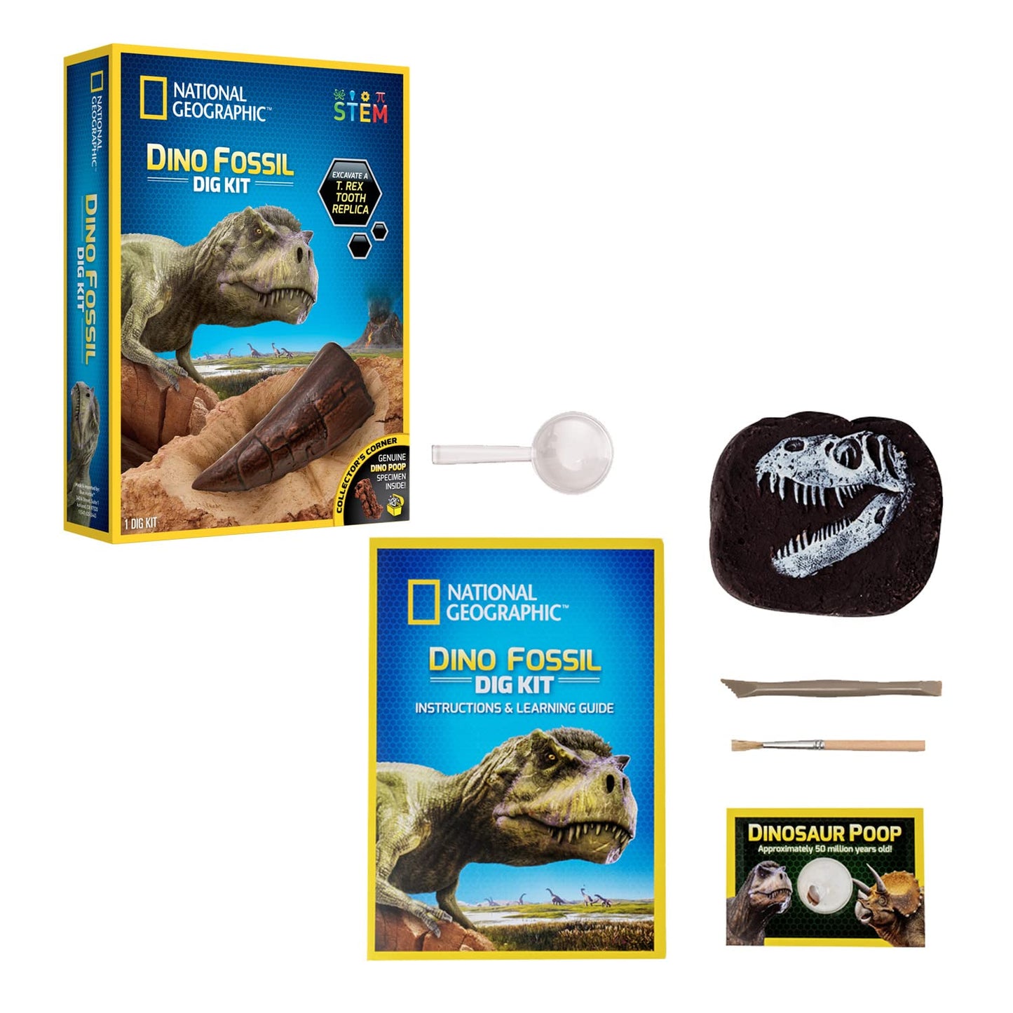 Bandai National Geographic - Excavation Kit - 3 Dinosaur Fossils To Dig Out - Educational And Science Game - Stem - Jm80568M
