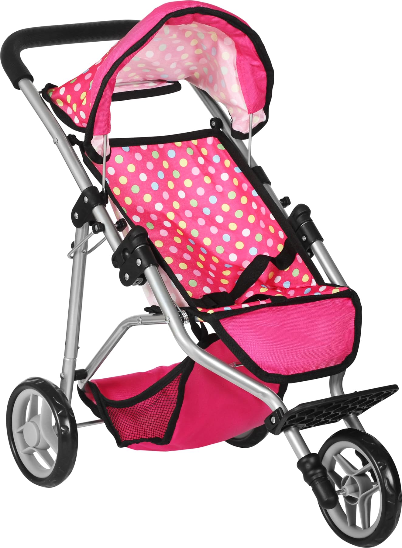Fash N Kolor Baby Doll Stroller - Adjustable Canopy, Toy Storage, Foldable, Denim Pink, 6 x 1 Inches, Metal