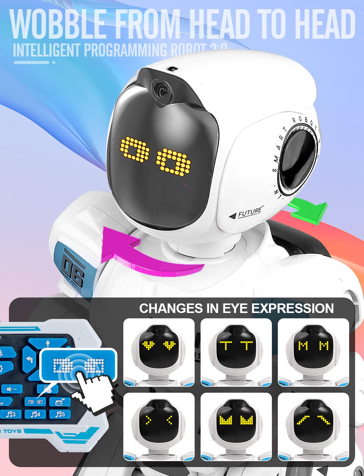 Large Smart Emo Robot Toys For Kids 5-7,Gesture Sensing Programmable Interactive Remote Control Robots For 8-12 With Led Eye Exp