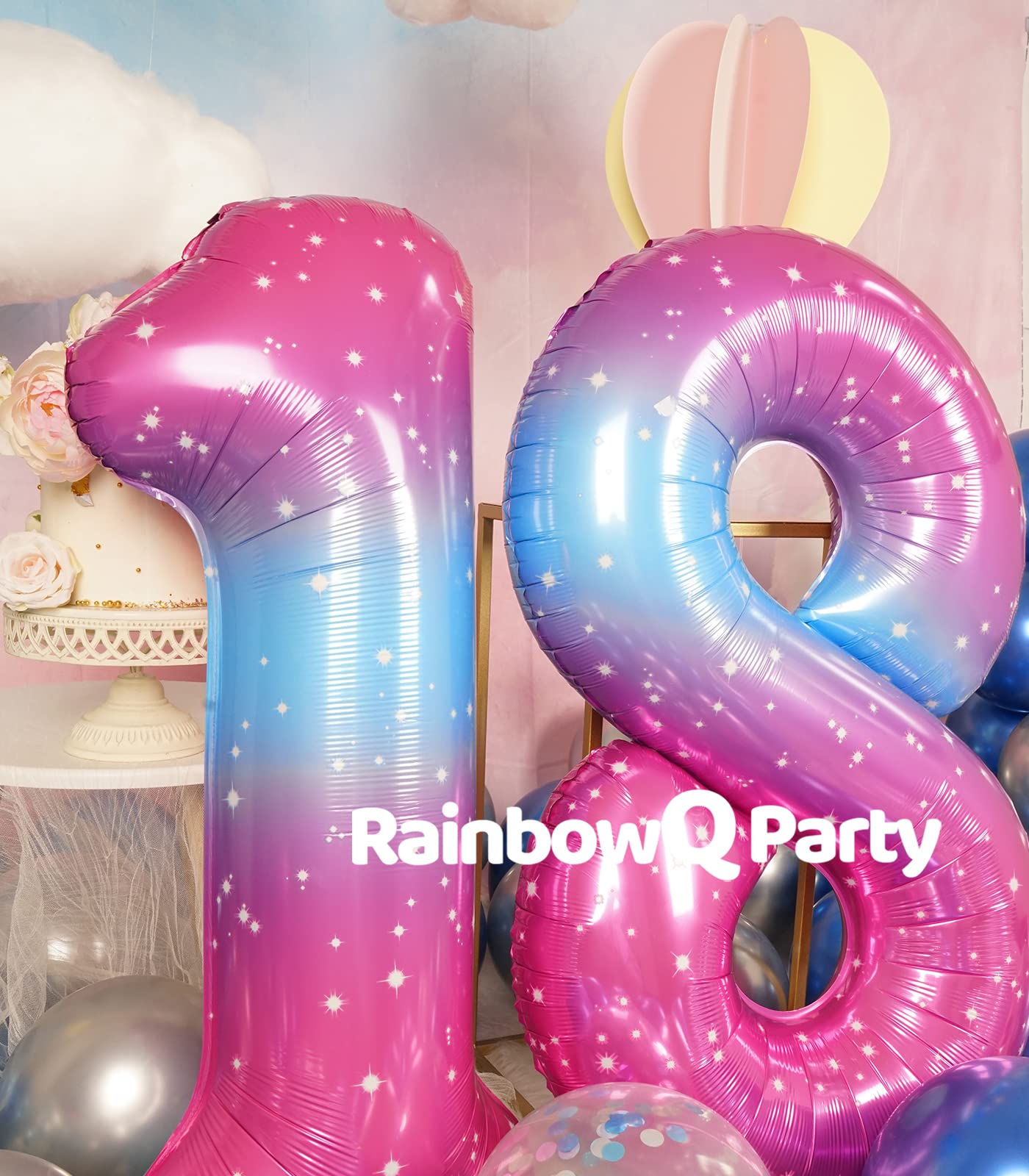 Rainbowq 18 Balloon Numbers 40 Inch For Women Or Girl Big Starry 0-9 Foil Mylar Large Number 18 Balloons Happy 18Th Birthday Par