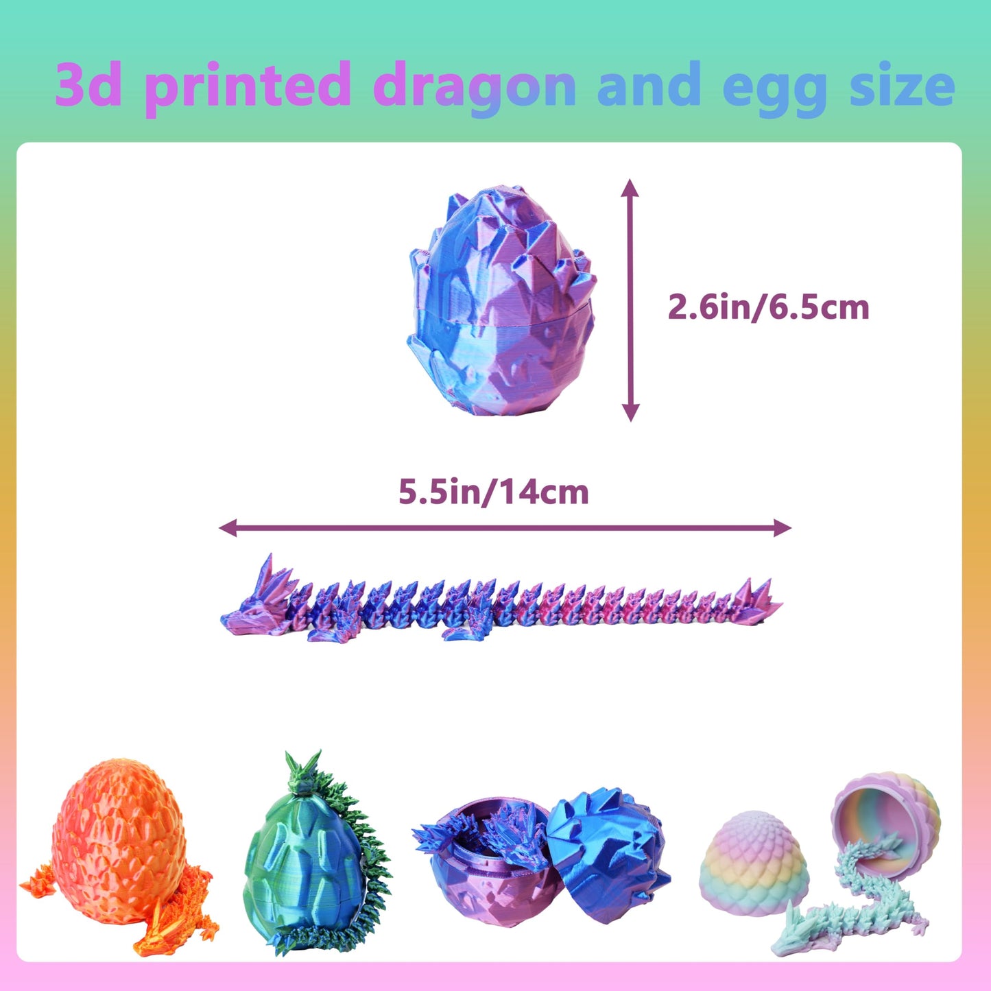 UXBSTM Officially Licensed 4 Pack 3D Printed Dragon Set with Unique Eggs  Mini Mystery Crystal Dragon Easter Egg Fillers Toys  Surprise Gift 3D Printed Animals Fidget Toys  Christmas Toy 2025