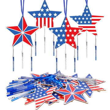 Fennoral 12 Pack Star Wind Chime Kit For Kids Make You Own Patriotic Star Wind Chimes Diy Colorful 4Th Of July Craft For Usa Ind