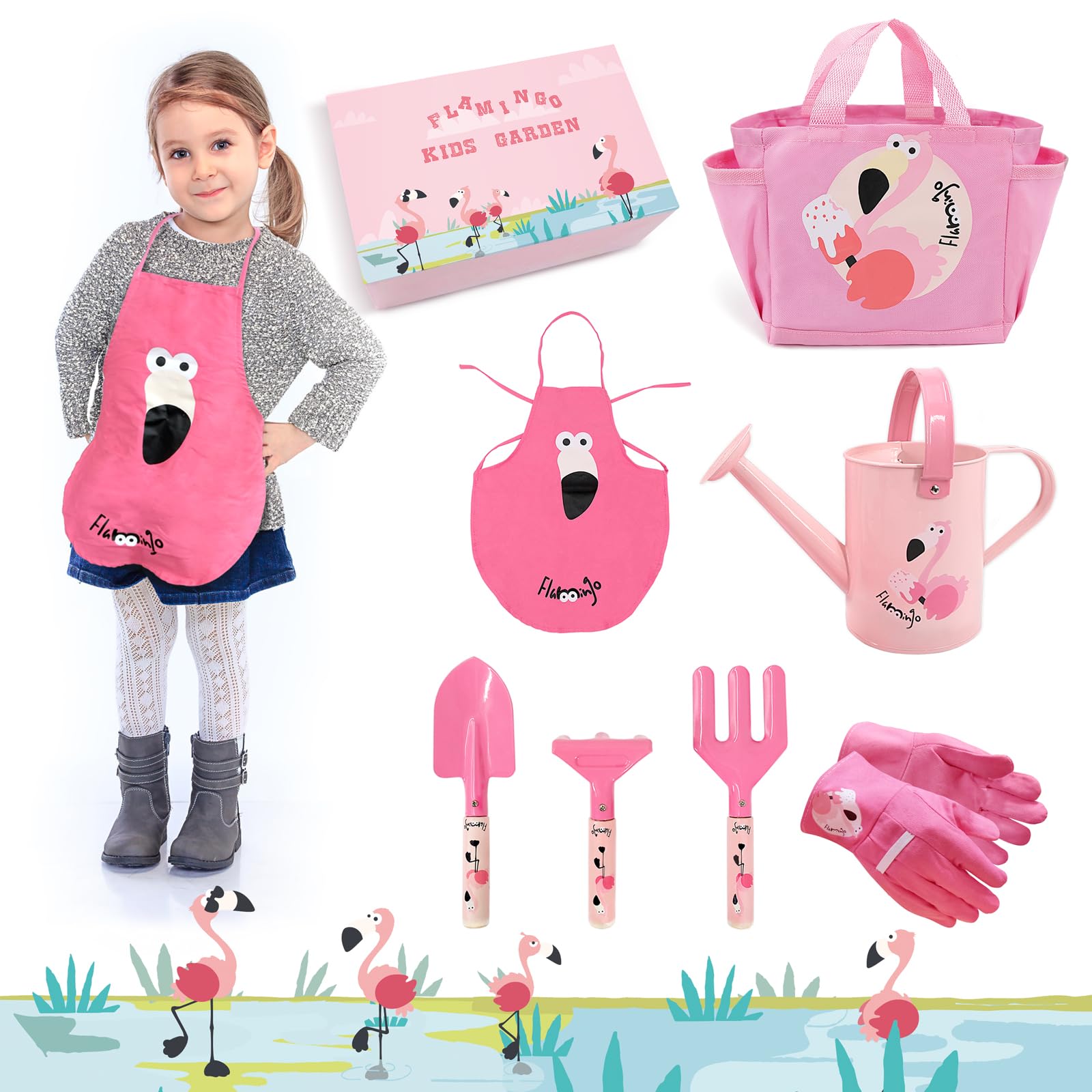 Altdorff Kids Gardening Set, Garden Tools Kit For Kids Include Shovel, Rake, Fork, Kids Apron, Tote Bag, Garden Gloves And Watering Can, Garden Toys Gifts For Girls