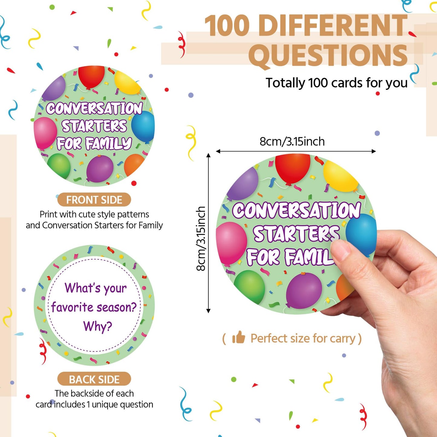 Pasimy 100 Pcs Family Conversation Cards Bulk Kids Question Card Games Fun Conversation Starters Cards Game for Kid mature-themed Family Road Trips Build Parent Child Relationship
