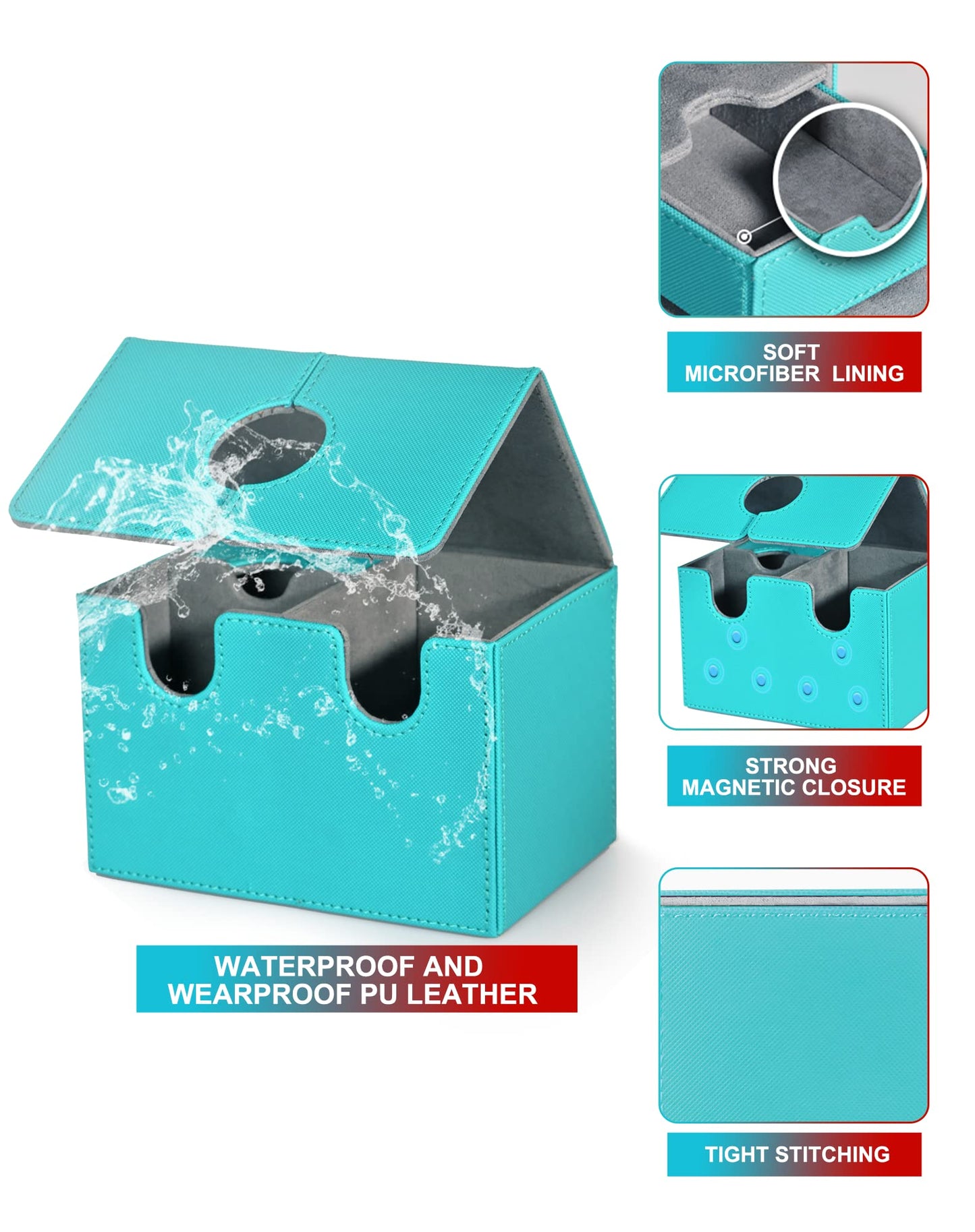 ZLCA Card Deck Box with Dice Tray for MTG Cards, 200+ Card Storage Box Fits for TCG CCG, PU Leather Strong Magnet Collectible Ca