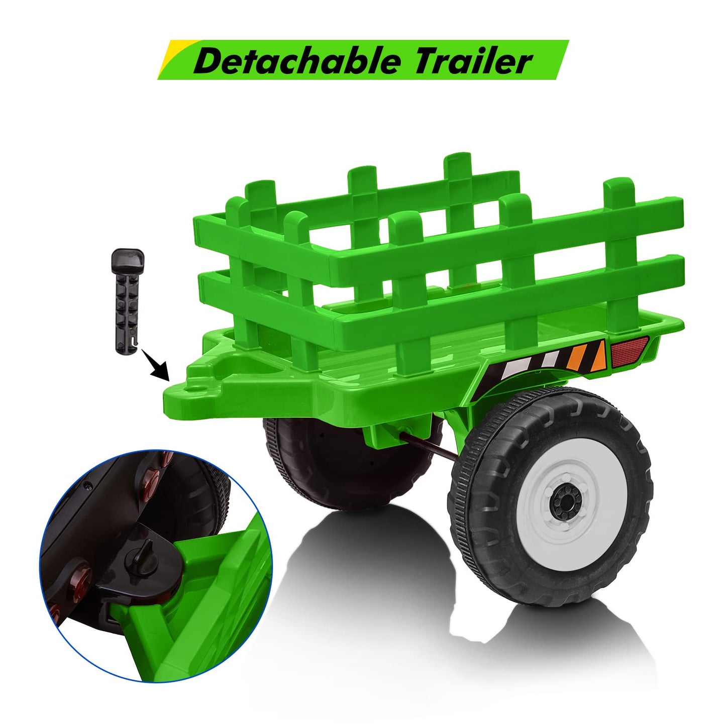 Kids Ride On Tractor With Green Trailer & Remote Control, 12V Toddler Battery Powered Electric Vehicle With Slow Start 7Led Head