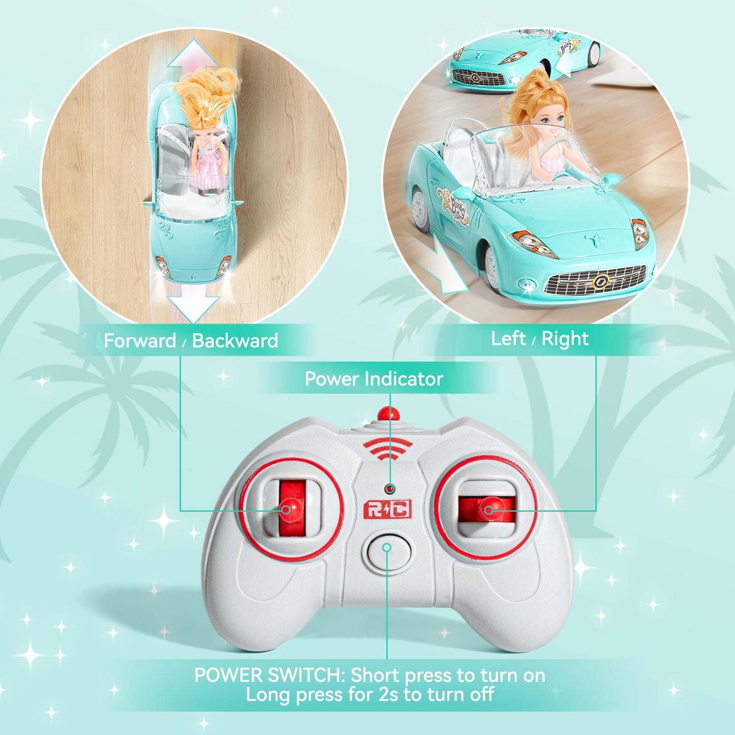 Hapkid Blue Remote Control Car For Girls, 1:18 Scale Rc Cars With Led Light, 2.4 Ghz Blue Truck Toy With 100 Min Long-Lasting Re