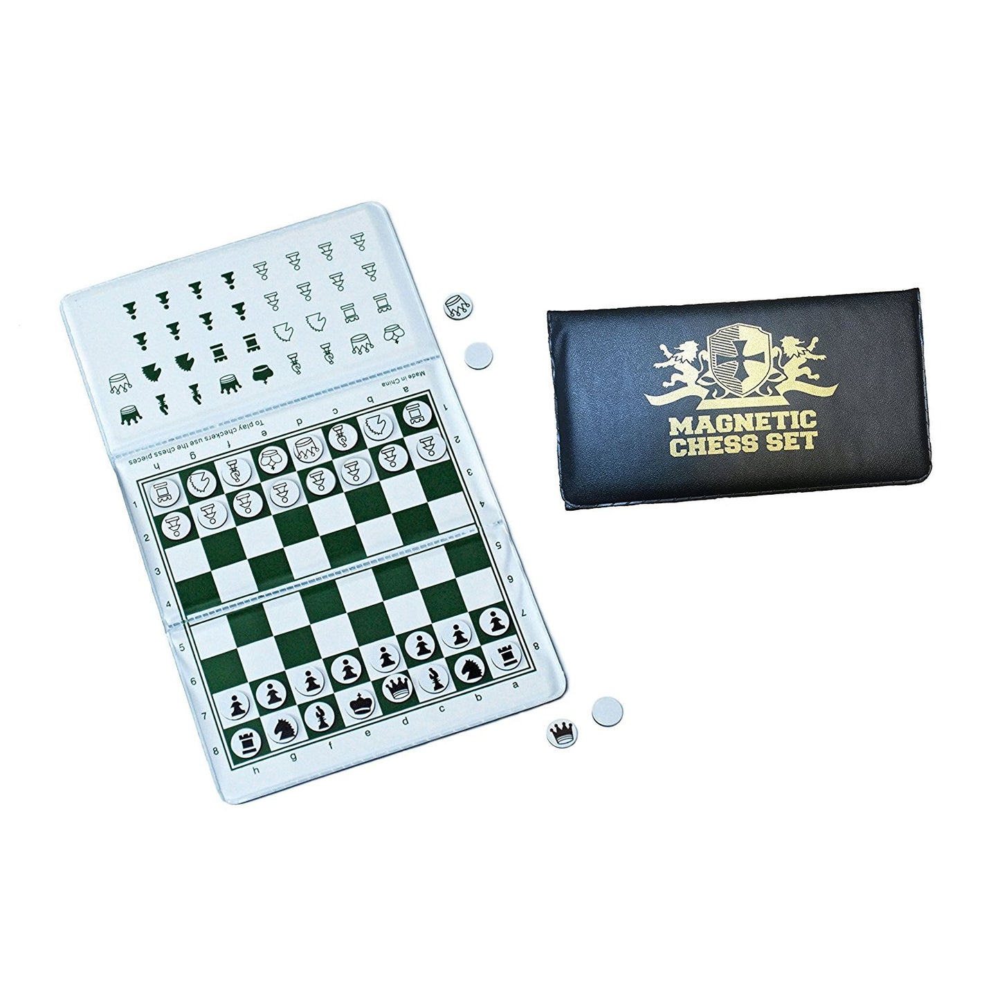 WE Games Mini Magnetic Travel Chess Set - 6-Inch Foldable Board, Durable Vinyl Pieces, Gold Logo, Model 10-0006