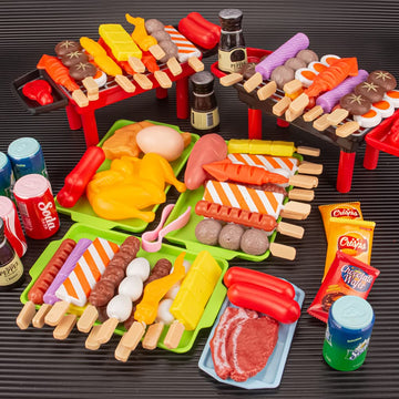 80 Pcs Bbq Grill Playset Toy Barbecue Kitchen Cooking Playset, Interactive Grill Play Food Bbq Accessories Set For Girls Boys To
