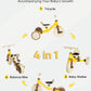 RIDYEE 4-in-1 Toddler Tricycle, Tool-Free Mode Switch, One-Click Height Adjustment, Yellow, for Ages 18 Months to 3 Years